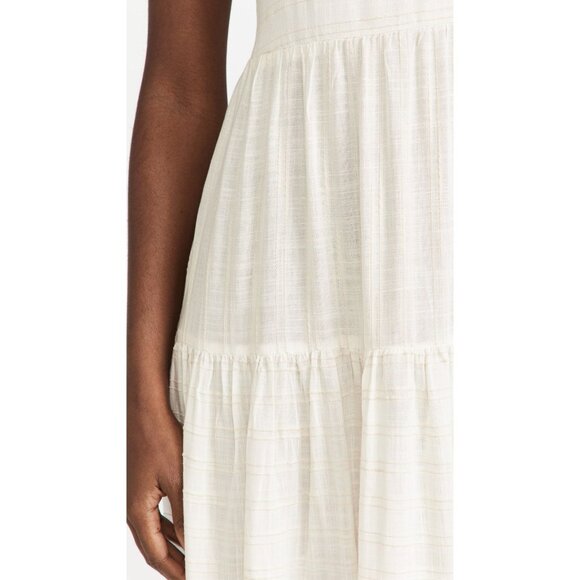 L*SPACE Santorini Cream Viscose Cotton Tie Back Tiered Midi Dress, Size M - Picture 5 of 13